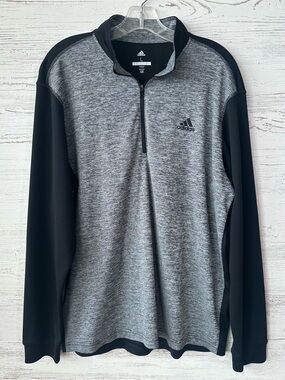 ADIDAS GOLF Color Block Long Sleeve Quarter Zip Pullover Shirt Large Gray Black